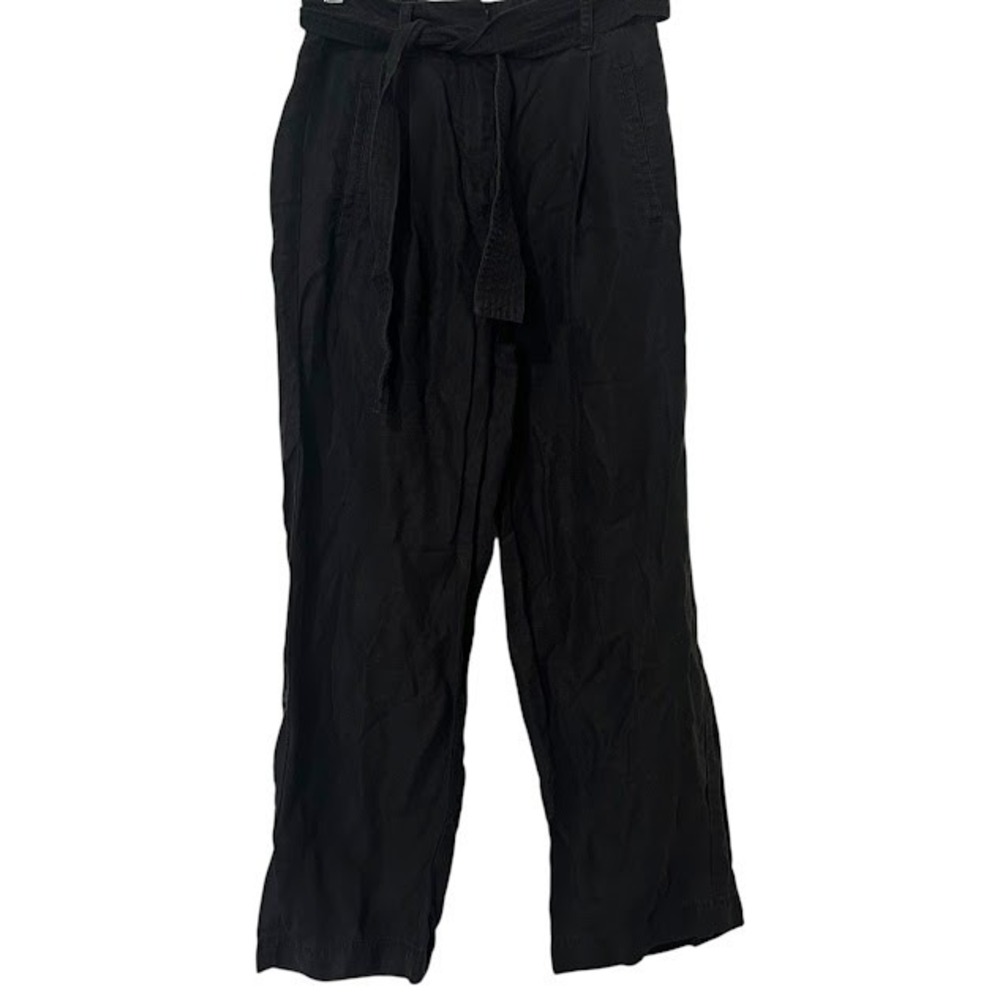 Aritzia Wilfred Black Linen Blend Allant Tie Front Wide Leg Ankle Pant Womens 00